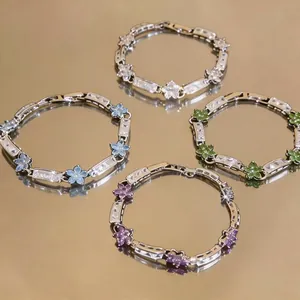 Elegant metal flower bracelets with sparkling zircons in multiple colors for women fashion