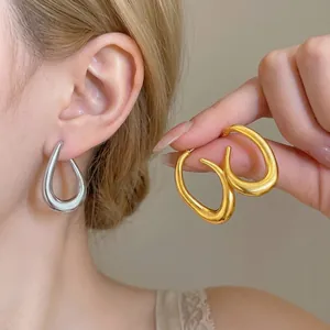Korean Minimalist Twisted Oval Stud Earrings For Women Copper Jewelry With 925 Sterling Silver Earring Post Versatile Gift
