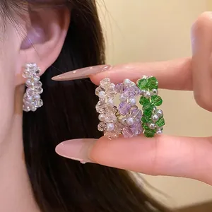 C-Shaped Beaded Stud Earrings for Women with 925 Sterling Silver Earring Post Elegant Glass Beads and Artificial Pearl Jewelry