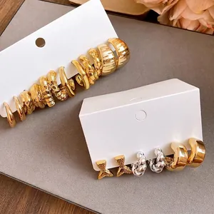 Juego de 12 Pares de Pendientes de Botón Redondos Irregulares Vintage para Mujer Minimalistas Chapados en Oro Plata Joyas