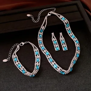 Set di gioielli vintage di lusso con pietre ovali blu e strass scintillanti per donna