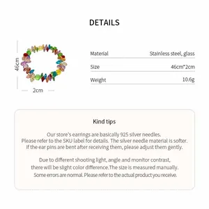 Detailed technical specifications for colorful glass beaded necklace in stainless steel