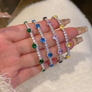 Elegant set of four colorful zircon tennis bracelets with silver finish for women