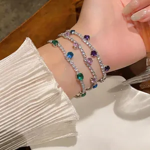 Elegant multi-color round zircon tennis bracelet on wrist for a light luxury fashion look