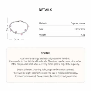 Minimalist copper bracelet with pink zircon stones, 19cm length and weight specs.