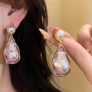 Vintage Baroque Irregular Artificial Pearl Drop Earrings Elegant Gold Plated Alloy French Retro Style Earrings For Women