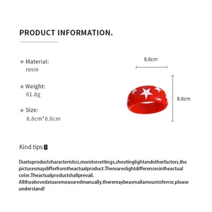 Detailed product info for red resin star pattern bangle showing size and weight specs