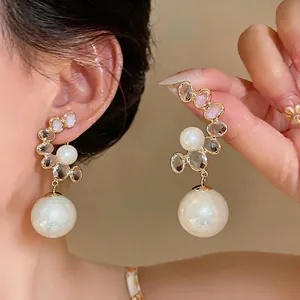 French Vintage Court Style Artificial Pearl Stud Earrings For Women Elegant Rhinestone Inlaid 925 Sterling Silver Earring Post Jewelry