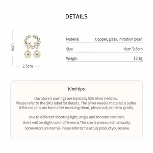 Detailed material and size specifications for French vintage court style pearl earrings
