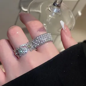 French vintage floral zircon and pearl open ring set with a luxury silver finish