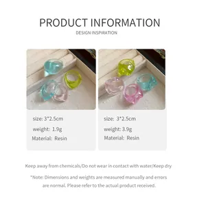 Detailed product specifications for resin irregular ring sets with translucent finish.