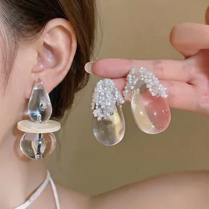 Orecchini a Bottone Moderni e Minimalisti in Resina a Forma di Goccia d'Acqua per Donna Con Perno in Argento Sterling 925 Gioielli di Moda di Fascia Alta