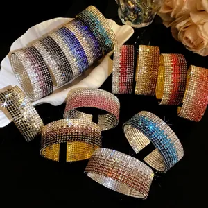Sparkling multi-layer rhinestone cuff bracelet with elegant gradient colors