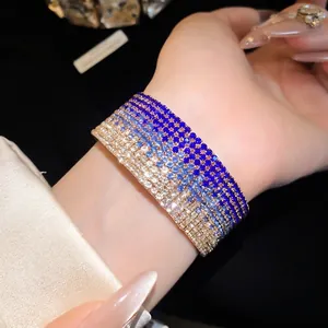 Elegant multi-layer gradient rhinestone stretch bracelet with blue and white crystals