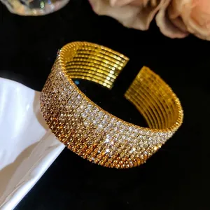 Elegant multi-layered gold bracelet with gradient rhinestone crystals
