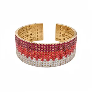 Elegant multi-layer gradient pavé cuff bracelet with sparkling stones in gold finish
