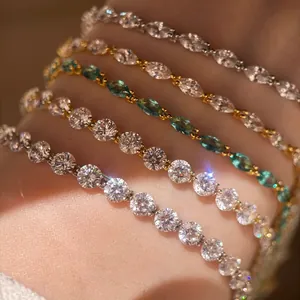 Lussuoso Bracciale Tennis in Rame con Zirconia Elegante Gioiello a Mano Pendolare Scintillante Tondo Geometrico Donna Regalo