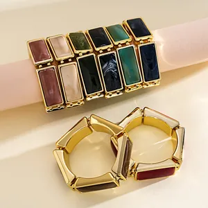 Detailed view of vintage resin rectangular link bracelets with various marbled colors.