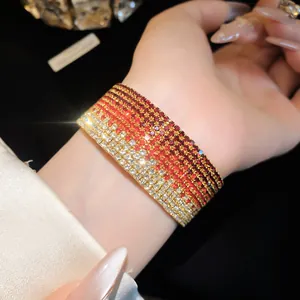 Macro shot of elegant multi-layer gradient rhinestone stretch bracelet on wrist