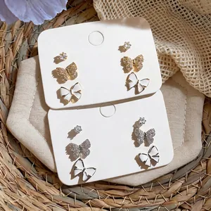 Sweet butterfly and bow stud earring sets with zircon stones in gold and silver