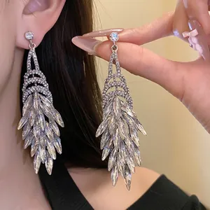 Vintage Palast Stil Legierung Strass Drop Ohrringe Für Damen Lange Marquise Blatt Quaste Ohrringe Mit Silber Ohrringpfosten