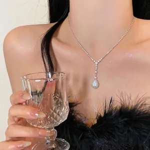 Minimalist Zirconia Waterdrop Pendant Necklace Copper Silver Plated Elegant Clavicle Chain Daily Fashion Jewelry Gift For Women