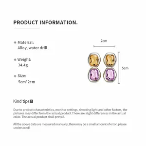 Detailed product information for rectangular drop earrings showing size and weight specs