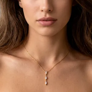 Collar de Acero Inoxidable Dorado para Mujer Colgante Largo Circonia Marquesa Diseño Gota de Agua Borla Joyería
