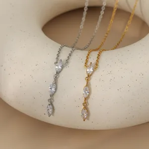 Collares de acero inoxidable con tres colgantes de circonita marquise en oro y plata