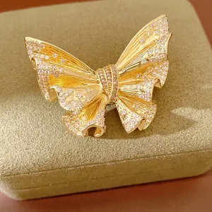 Exquisite 18k gold plated butterfly brooch with sparkling zircon crystal details