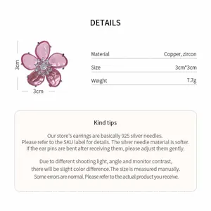 Detaillierte Spezifikationen für rosa Zirkonia-Blumenohrringe: Kupfer, 3 cm, 7,7 g.