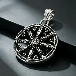 Vintage Slavic solar wheel pattern stainless steel wheel pendant necklace for men