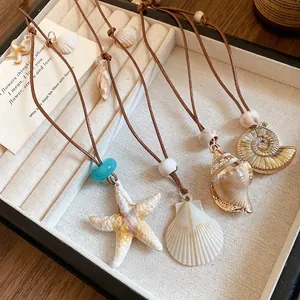 Elegant resort style starfish and seashell pendant necklaces for summer beach vacation