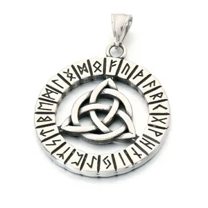 Vintage Nordic Viking stainless steel pendant featuring Celtic knot and Elder Futhark runes