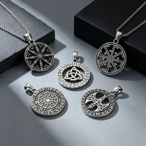 Vintage Stainless Steel Viking Rune Pendant Antique Silver Nordic Celtic Knot Slavic Sun Wheel Mythology Mythology Jewelry Accessory For Men Women
