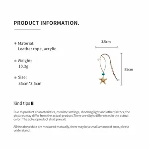 Detailed product specifications for bohemian starfish shell necklace with leather rope