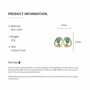 Detailed dimensions and product information for vintage gold resin oval stud earrings