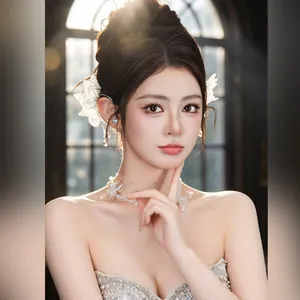 Close-up of elegant butterfly crystal ear cuff and matching necklace jewelry set
