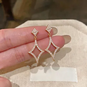 Elegant 18k real gold plated star dangling earrings with pave-set shimmering zircon stones