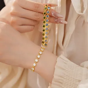 Elegant 18k gold plated round zircon bracelets available in white, green and blue colors