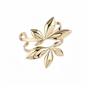 Elegante goldfarbene zweilagige Blattmanschette für Damen, minimalistischer Modestil