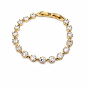 Elegant 18k gold plated tennis bracelet featuring round-cut cubic zirconia stones