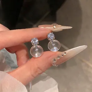 French Style 925 Sterling Silver Earring Post Rhinestone Inlaid Clear Resin Round Stud Earrings For Women Playful Jewelry