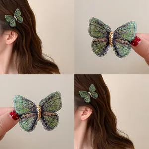 Vintage Knitted Butterfly Hair Clip Women Handmade Embroidery Duckbill Clip Fashion Fabric Hair Side Clip Daily Accessory