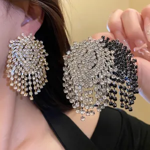 Fashion Geometric Tassel Drop Earrings For Women Copper Rhinestone Inlaid Long Fringe Earrings Luxury Jewelry With Silver Earring Post