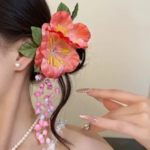New Chinese Style Fabric Flower Tassel Hair Clip Pink Lily Of The Valley Duckbill Clip Handmade Sweet Women Hair Jewelry