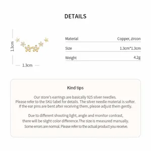 Detailed product specifications for zircon starfish stud earrings with measurements