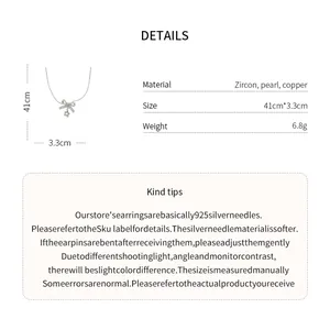 Specifiche dettagliate di una collana con fiocco in perle e zirconi con misure.