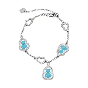 Bracciale a forma di zucca in argento con pietre blu e zirconi bianchi in stile cinese