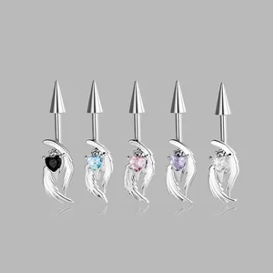 Titanium Alloy Internally Threaded Angel Wings Heart Rhinestone Piercing Stud Earring Niche Sweet Cool Body Jewelry For Women
